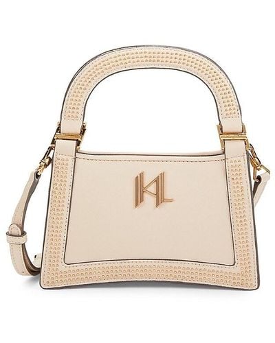 Karl Lagerfeld Forine Embellished Logo Leather Shoulder Bag - Natural