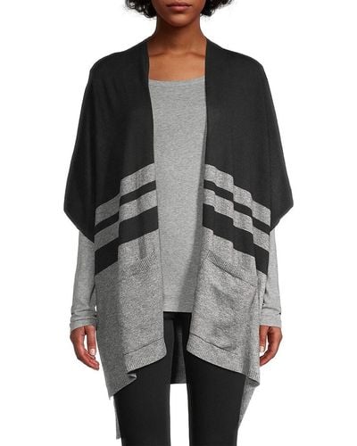 Saks Fifth Avenue Collection Striped Colorblocked Knit Cape - Gray