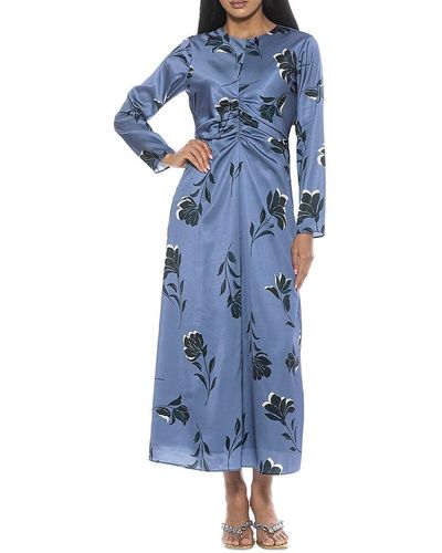 Alexia Admor Eira Print Ruched Midi Dress - Blue