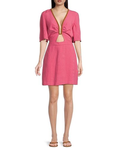 ViX Iara Cutout Linen Blend Mini Cover Up Dress - Pink