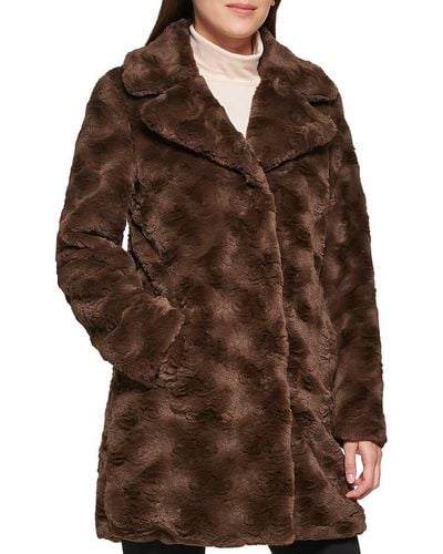 Kenneth Cole Textured Faux Fur Coat - Brown