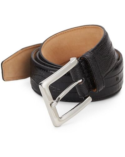Saks Fifth Avenue Men's Embossed Leather Belt - Black - Size 42