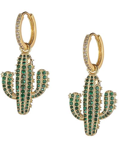 Eye Candy LA Luxe Palm Springs Goldtone & Cubic Zirconia Cactus Tree Huggies Earrings - Metallic