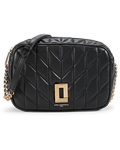 Karl Lagerfeld Quilted Leather Crossbody Bag - Black