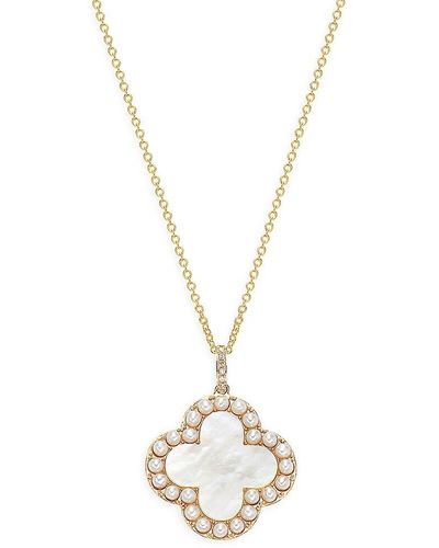 Effy 14k Yellow Gold, Mother Of Pearl & Diamond Clover Pendant Necklace - Metallic