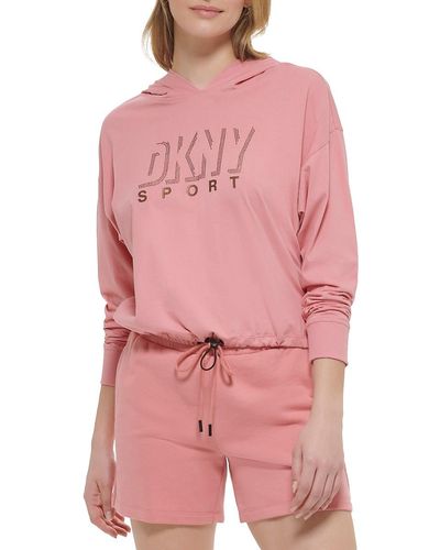 DKNY Dropout Shadow Toggle Hem Hoodie - Pink