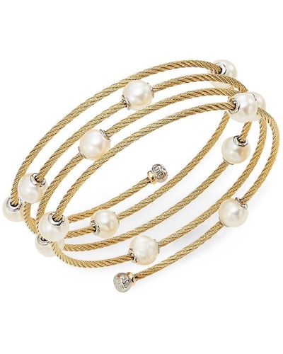 Alor Classique 1.6mm White Round Freshwater Pearl, 18k Yellow Gold & Stainless Steel Bracelet - Metallic