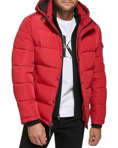 Calvin Klein Polar Hooded Puffer Bib Jacket - Red