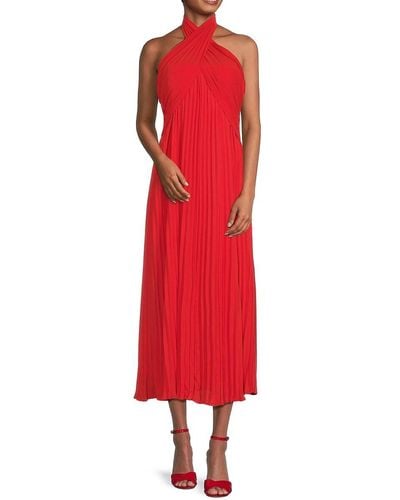 Reiss Roya Pleated Midi Dress - Red