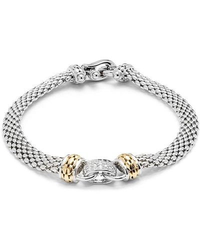 Effy Sterling Silver, 14k Yellow Gold & Diamond Bracelet - Metallic