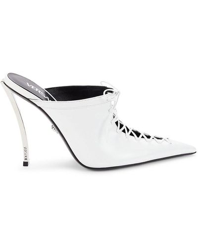 Versace Point Toe Stiletto Leather Mules - White