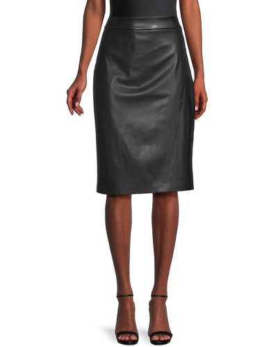 Donna Karan Vintage Glam Faux Leather Knee Skirt - Black