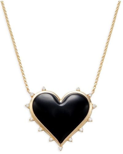 Effy 14k Yellow Gold Diamond & Onyx Heart Pendant Necklac - White