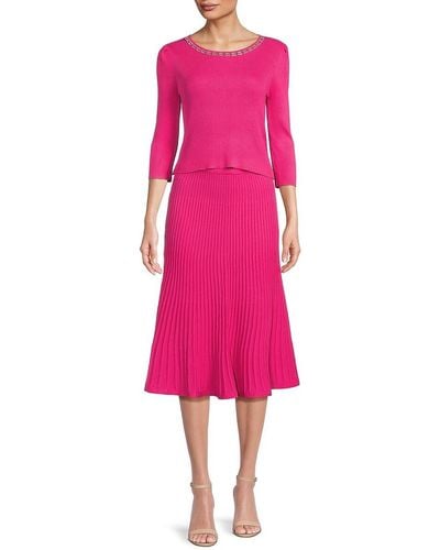Nanette Lepore 2-piece Ribbed Sweater & Midi Skirt Set - Pink