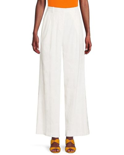 Calvin Klein Pleated Linen Blend Trousers - White