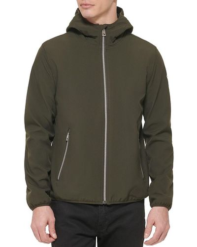 Guess Solid Hooded Zip Up Jacket - Green