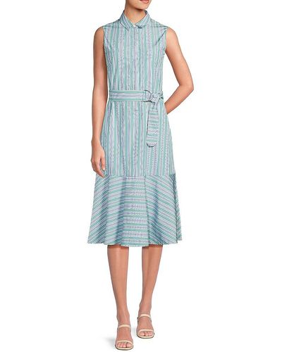 Akris Punto Striped Belted Midi Dress - Blue