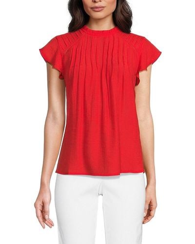 Nanette Lepore Solid Ruffle Pleated Top - Red