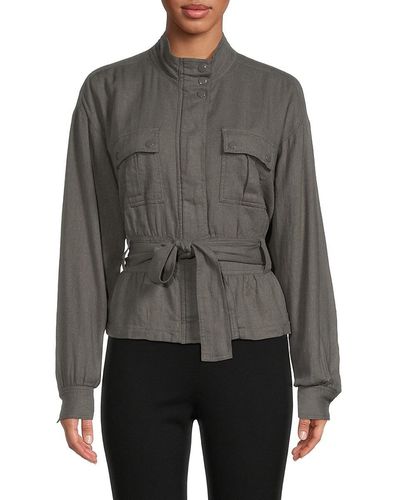 Splendid Evander Belted Linen Blend Jacket - Gray