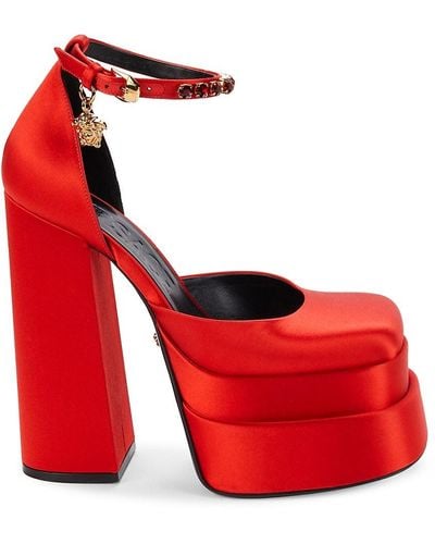 Versace Medusa Aevitas Block Heel Platform Court Shoes - Red