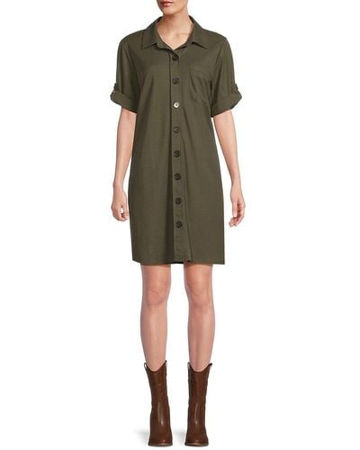 Bobeau 'Elbow Sleeve Mini Shirtdress - Green