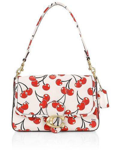 COACH Soft Tabby Cherry-print Leather Shoulder Bag - White