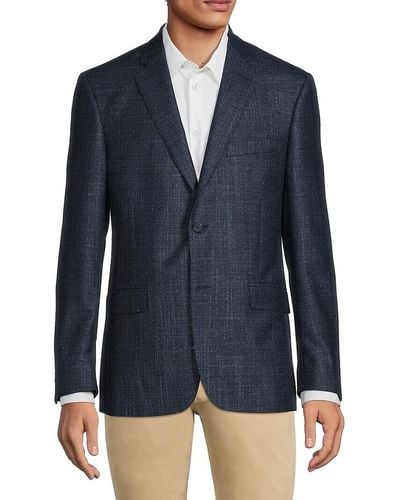 JB Britches Tailored Fit Textured Wool Blend Sportcoat - Blue