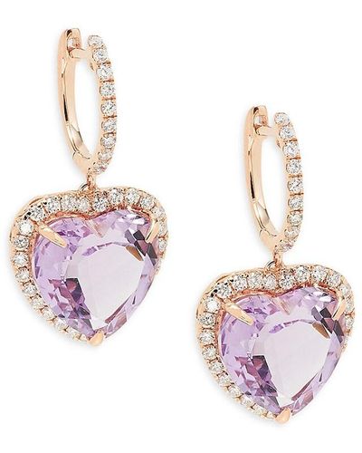 Effy 14K Rose, & Diamond Heart Huggie Earrings - Pink