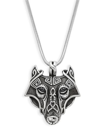 jean claude Viking Wolf Pendant Necklace - White