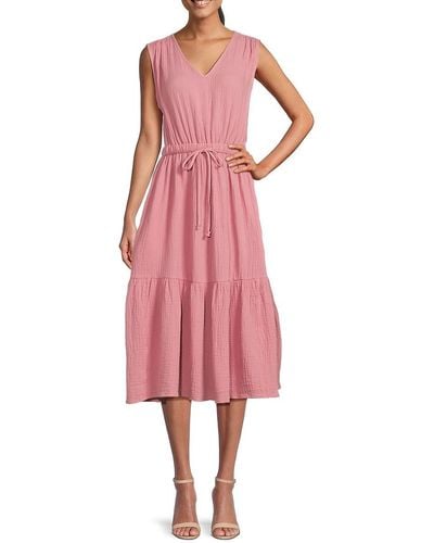 Saks Fifth Avenue Gauze Midi A Line Dress - Pink