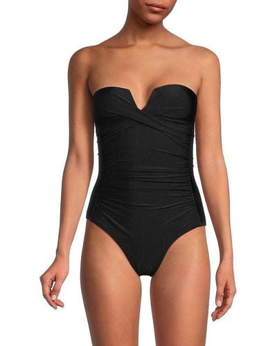 Calvin Klein Ruched Strapless One Piece Swimsuit - Black