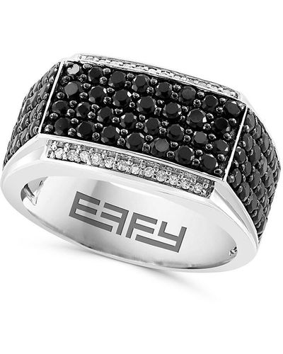 Effy Sterling Silver, Black Spinel & Diamond Ring