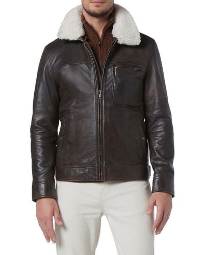 Andrew Marc Wallack Faux Shearling Leather Aviator Jacket - Black