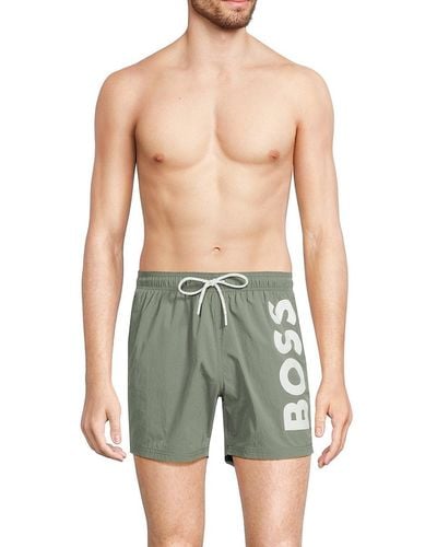 BOSS Logo Drawstring Swim Shorts - Green