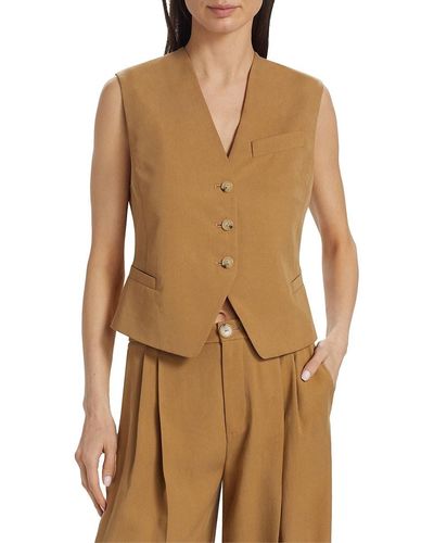 Vince Drapey Solid Twill Vest - Brown