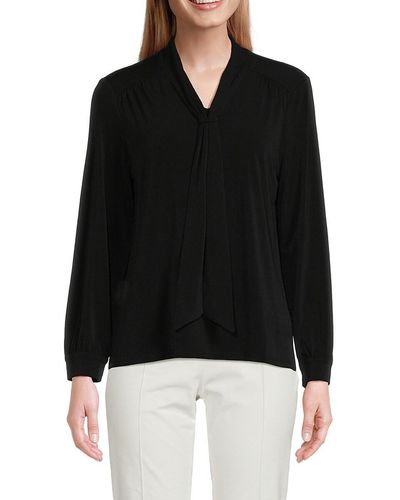 Adrianna Papell Tie Neck Knit Top - Black