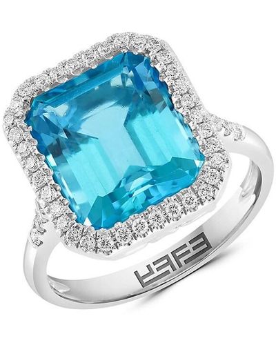 Effy 14k White Gold Diamond 0.32 Tcw & Blue Topaz Halo Ring
