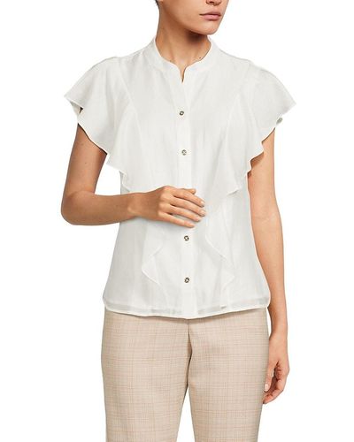 Tommy Hilfiger Ruffle Button Up Blouse - White