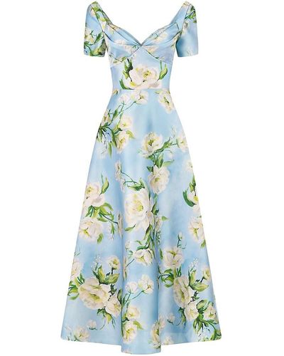 THEIA Anisa Floral Midi Dress - Blue