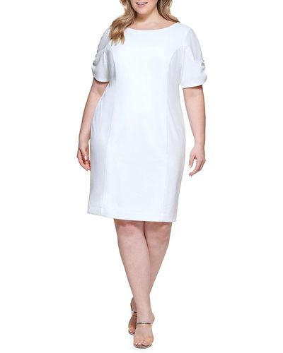 St. John Dkny Plus Ruched-Sleeve Sheath Dress - White