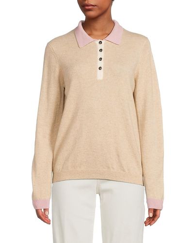 Amicale Heathered Cashmere Polo Sweater - Natural