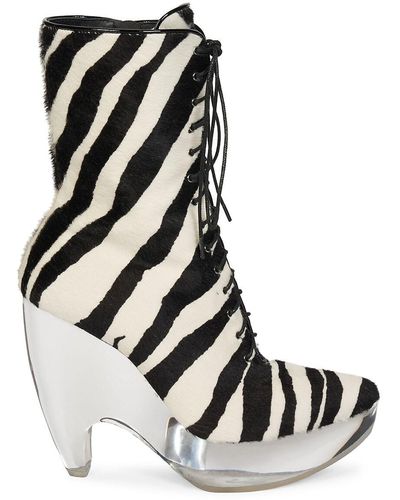 Alaïa Plexi Zebra Print Calf Hair Platform Boots - Black