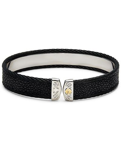 Alor 18k White & Yellow Gold & Stainless Steel Cuff Bracelet - Black