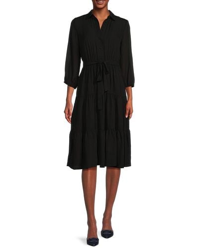 Nanette Lepore Flounce Hem Belted Midi Dress - Black