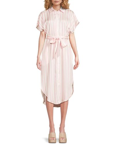 Saks Fifth Avenue Striped Belted Midi Dress - Pink