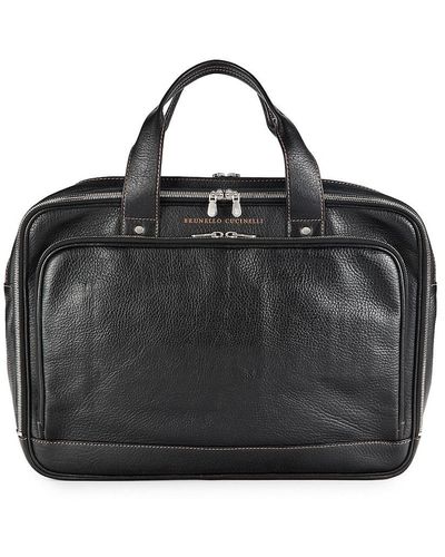 Brunello Cucinelli Leather Top Handle Briefcase - Black
