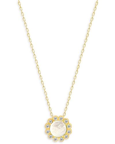 Gabi Rielle Timeless Treasures 14k Yellow Gold Vermeil, 6mm Freshwater Pearl & Crystal Sunlite Pendant Necklace - Metallic