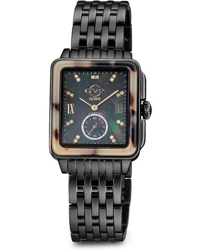 Gv2 Bari Tortoise 34mm Ip Black Stainless Steel & Diamond Chronograph Watch