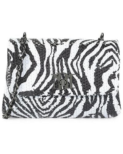Badgley Mischka Sequin Zebra-Pattern Crossbody Bag - White