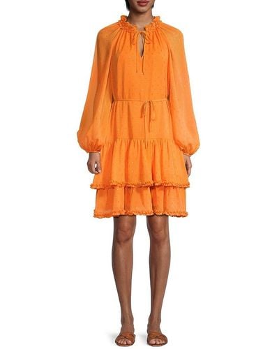 Kobi Halperin Sophia Clip Dot Blouson Dress - Orange